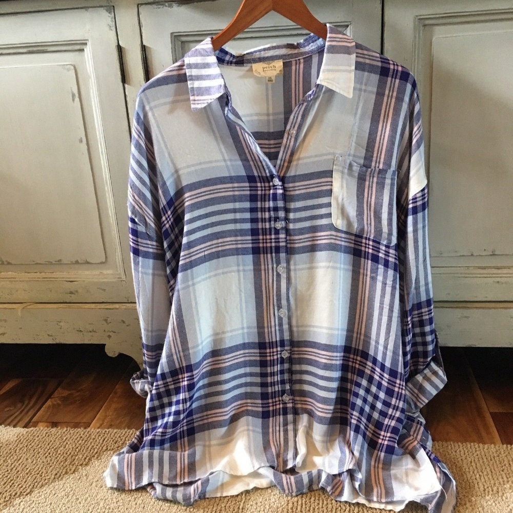 Last Two! Plus Size Plaid Button Up Blouse Top - Picture 3 of 7